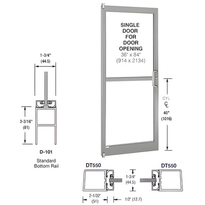 CRL-U.S. Aluminum Clear Anodized 250 Series Narrow Stile (LHR) HLSO Single 3'0 x 7'0 Offset Hung with Pivots for Surf Mount Closer Complete Panic Door with Std. Panic and Bottom Rail