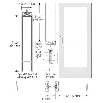 CRL-U.S. Aluminum White KYNAR® Paint Custom Single Series 550 Wide Stile Geared Hinge Entrance Door for Overhead Concealed Door Closers