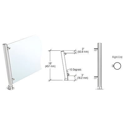 CRL Brushed Stainless 18" High 1" Round PP65 Slimline Series Slant Front Counter/Partition Right End Post