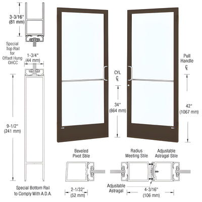 CRL-U.S. Aluminum Bronze Black Anodized Custom Pair 72" x 84" Series 250 Narrow Stile Butt Hinge Entrance Door for OHCC