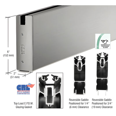 CRL Brushed Stainless 6" Custom Length Square Sidelite Rail for 3/8" and 1/2" Glass