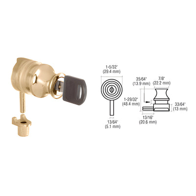 CRL Gold Plated Keyed Alike Plunger Lock for 3/8" Glass
