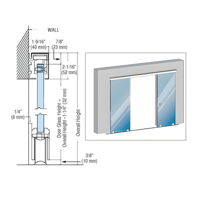 CRL Brushed Stainless GSDH2 Series Bi-Parting Bottom Rolling Door Installation Assembly - 118"
