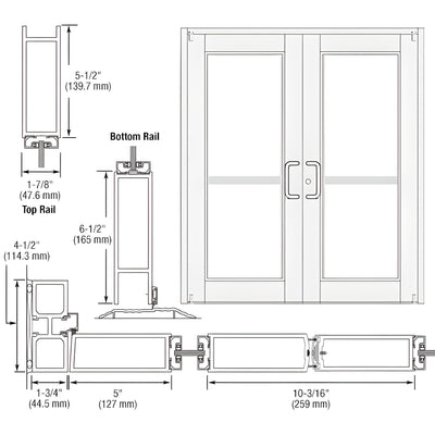 CRL-U.S. Aluminum White KYNAR® Paint Custom Pair Series 850 Durafront Wide Stile Offset Pivot Entrance Doors for Panics and Surface Mount Door Closers
