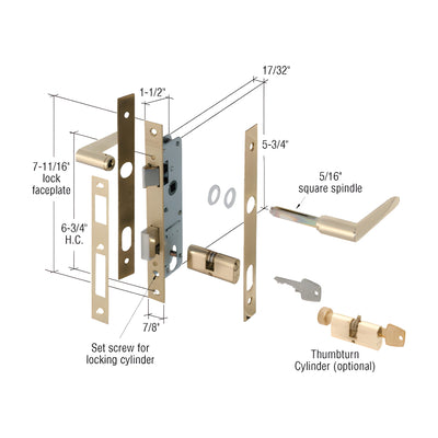 CRL Brass Storm Door Mortise Lock with 6-3/4" Screw Holes