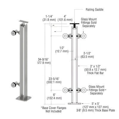 CRL Brushed Stainless P8 Series 36" End Post Fixed Fitting Railing Kit