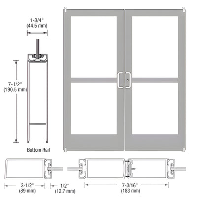 CRL-U.S. Aluminum Clear Anodized Custom Pair Series 400 Medium Stile Offset Pivot Entrance Doors With Panics for Surface Mount Door Closers