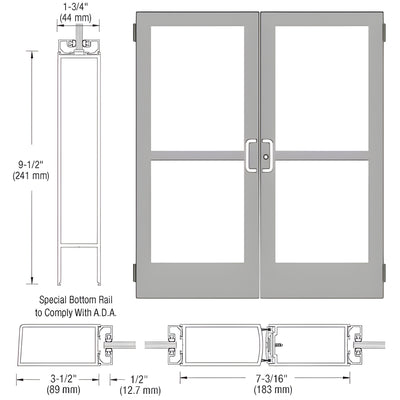 CRL-U.S. Aluminum Clear Anodized Custom Pair Series 400 Medium Stile Butt Hinged Entrance Doors With Panics for Surface Mount Door Closers