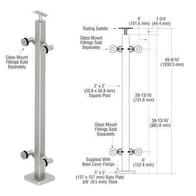 CRL 316 Brushed Stainless Custom P1 Series 180 Degree Center Post Railing Kit