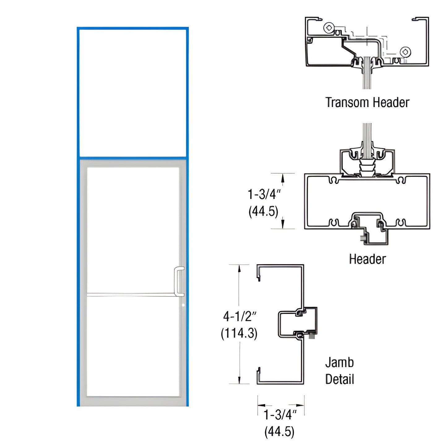 CRL-U.S. Aluminum RH Clear Anodized Transom Frame, Butt-Hinge Prep