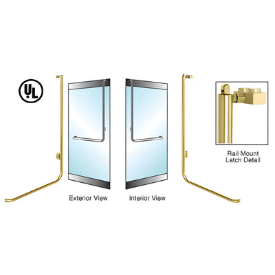 CRL-Blumcraft® Satin Brass Left Hand Reverse Rail Mount Keyed Access "D" Exterior, Top Securing Panic Handle for 3/4" Glass