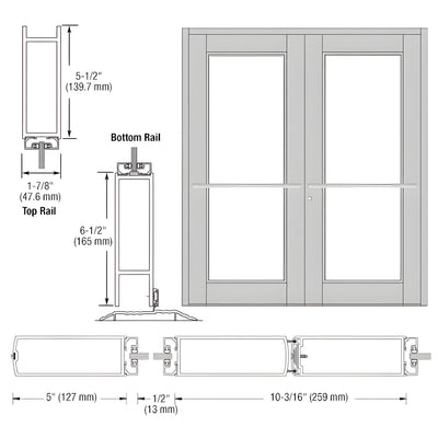 CRL-U.S. Aluminum Clear Anodized Custom Pair Series 850 Durafront Wide Stile Center Pivot Entrance Doors for Overhead Concealed Door Closers
