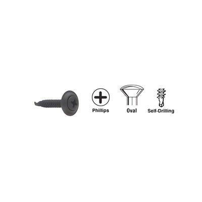 CRL Black 8 x 1" Oval Head Phillips Self-Drilling Screws with Countersunk Washers