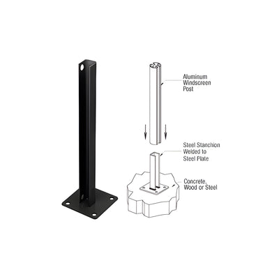 CRL Matte Black AWS Steel Stanchion for 90 Degree Rectangular Corner Posts