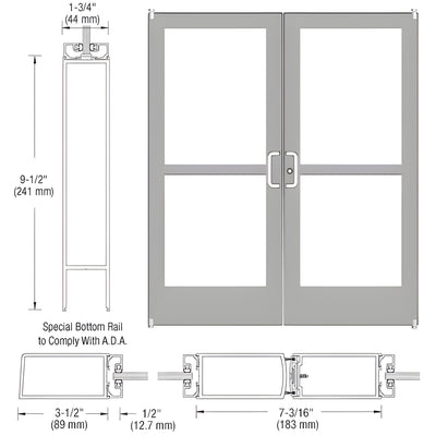 CRL-U.S. Aluminum Clear Anodized Custom Pair Series 400 Medium Stile Offset Pivot Entrance Doors with Panics for Surface Mount Door Closers