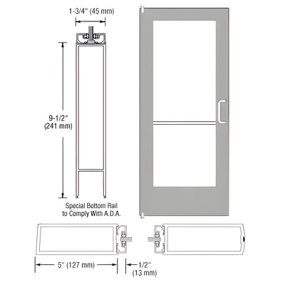 CRL-U.S. Aluminum Clear Anodized 550 Series Wide Stile Inactive Leaf of Pair 3'0 x 7'0 Offset Hung with Pivots for Surf Mount Closer Complete Door Std. Lock and 9-1/2" Bottom Rail for 1" Glass with Standard MS Lock and Bottom Rail