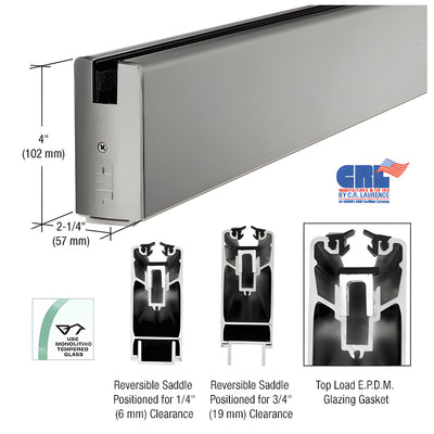 CRL Brushed Stainless 4" Custom Length Square Sidelite Rail for 3/4" Glass