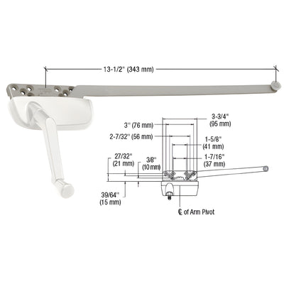 CRL White Left Hand Ellipse Style Casement Operator with 13-1/2" Single Arm