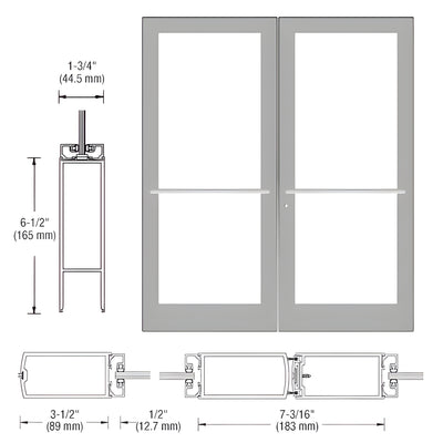 CRL-U.S. Aluminum Clear Anodized Custom Pair Series 400 Medium Stile Center Pivot Entrance Doors for Overhead Concealed Door Closers