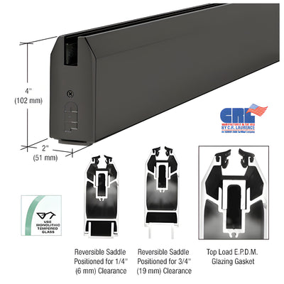 CRL Black Powder Coat 4" Custom Length Tapered Sidelite Rail for 3/8" and 1/2" Glass
