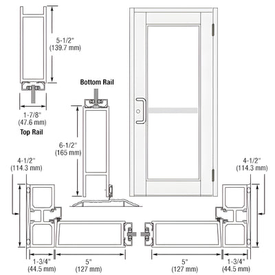 CRL-U.S. Aluminum White KYNAR® Paint Custom Single Series 850 Durafront Wide Stile Butt Hinged Entrance Door For Panic and Surface Mount Door Closer