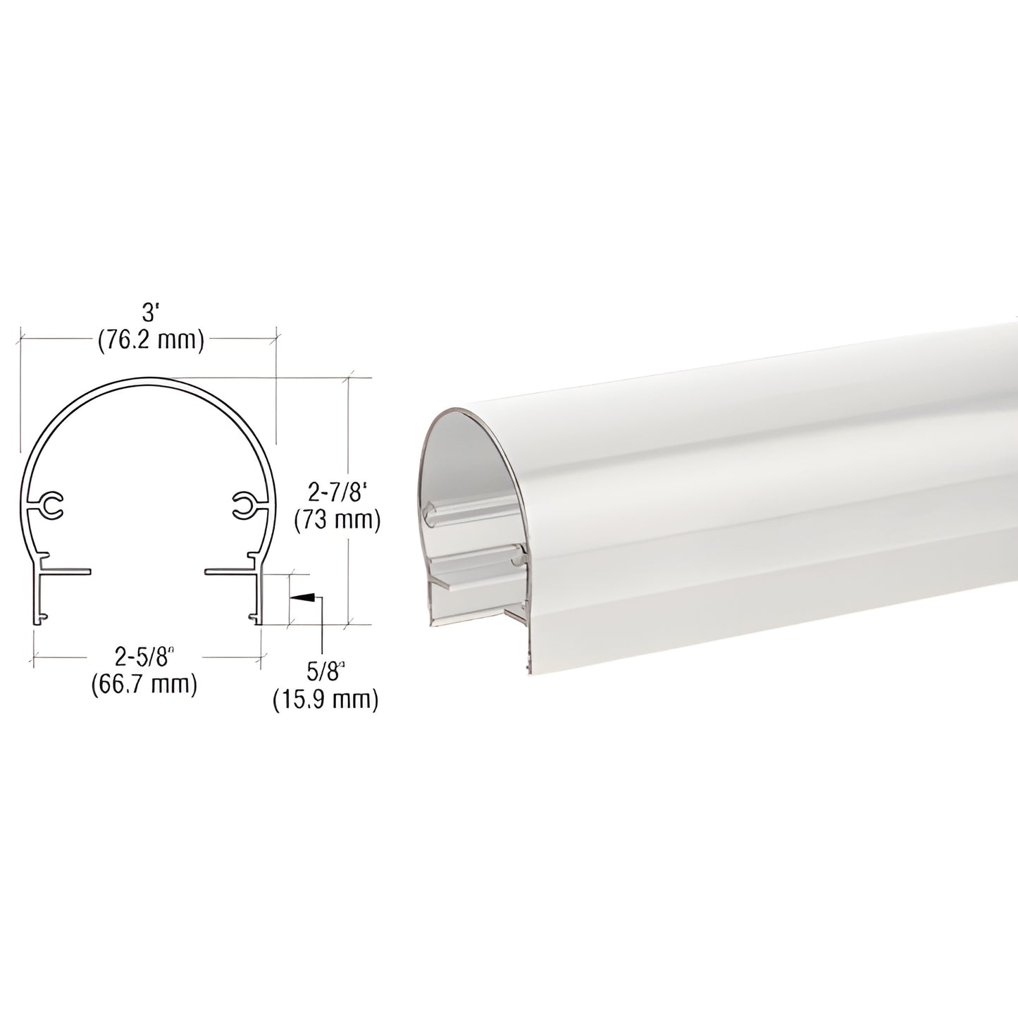 CRL Sky White 300 Series 241 in Top Rail for Glass Railing