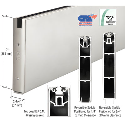 CRL Brushed Stainless 10" x 120" Length Square Sidelite Rail for 5/8" or 3/4" Glass