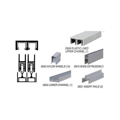CRL Satin Anodized Deluxe Track Assembly With D609 Upper and D603 Lower Track - Nylon Wheels