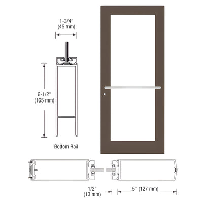 CRL-U.S. Aluminum Bronze Black Anodized 550 Series Wide Stile Active Leaf of Pair 3'0 x 7'0 Center Hung for OHCC w/Standard Push Bars Complete Door Std. MS Lock and Bottom Rail