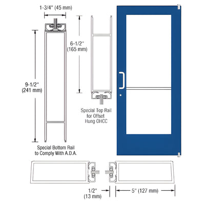 CRL-U.S. Aluminum Custom KYNAR® Paint Custom Single Series 550 Wide Stile Offset Pivot Entrance Door for Overhead Concealed Door Closer