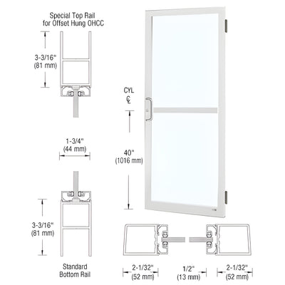 CRL-U.S. Aluminum White KYNAR® Paint Custom Single 36" x 84" Series 250 Narrow Stile Butt Hinge Entrance Door For Panic and OHCC
