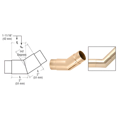CRL Polished Brass 147 Degree Flush Angle for 2" Tubing