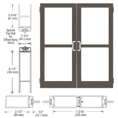 CRL-U.S. Aluminum Bronze Black Anodized Custom Pair Series 400 Medium Stile Butt Hinged Entrance Doors With Panics for Overhead Concealed Door Closers