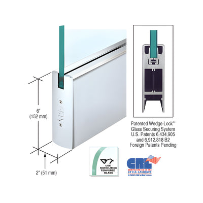 CRL Polished Stainless 1/2" Glass 6" Square Door Rail Without Lock - Custom Length