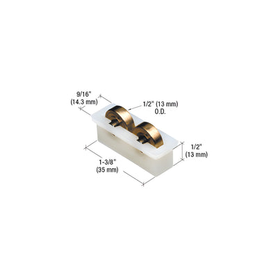 CRL 1/2" Flat Edge Tandem Brass Window Roller Assembly with 9/16" Wide Housing
