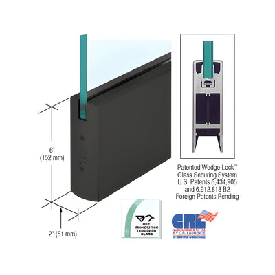 CRL Oil Rubbed Bronze 1/2" Glass 6" Square Door Rail Without Lock - Custom Length
