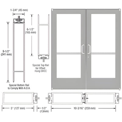 CRL-U.S. Aluminum Clear Anodized Custom Pair Series 550 Wide Stile Offset Pivot Entrance Door for Overhead Concealed Door Closers