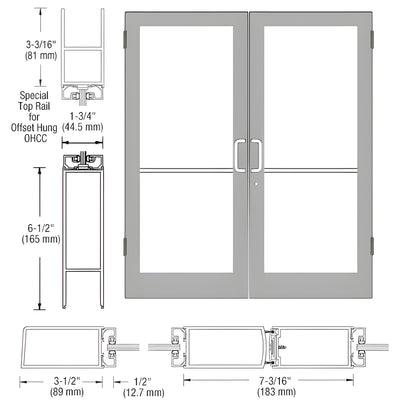 CRL-U.S. Aluminum Clear Anodized Custom Size Pair Series 400 Medium Stile Butt Hinged Showroom Doors for Overhead Concealed Door Closers