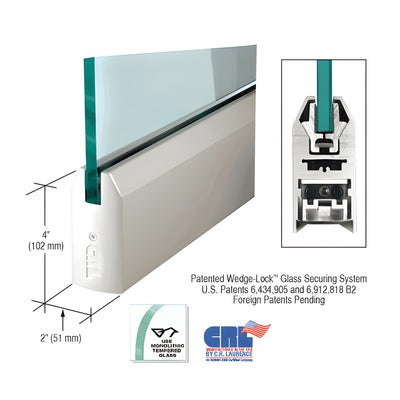 CRL Satin Anodized 1/2" Glass 4" Tapered Door Rail Without Lock - 35-3/4" Length