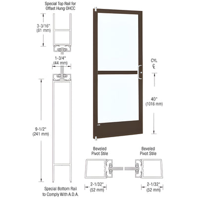 CRL-U.S. Aluminum Bronze Black Anodized 250 Series Narrow Stile (LHR) HLSO Single 3'0 x 7'0 Offset Hung with Offset Pivots for OHCC 105 Degree Closer Complete Panic Door with Standard Panic and 9-1/2" Bottom Rail