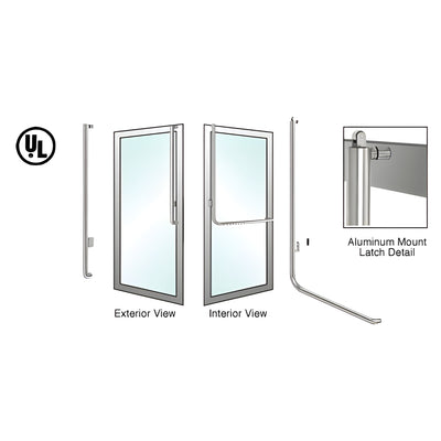 CRL-Blumcraft® Brushed Stainless Left Hand Reverse Aluminum Door Mount Retainer Plate "J" Exterior, Top Securing Panic Handle