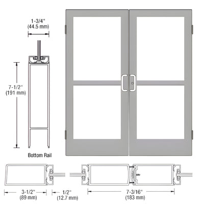 CRL-U.S. Aluminum Clear Anodized Custom Pair Series 400 Medium Stile Butt Hinged Entrance Doors With Panics for Surface Mount Door Closers
