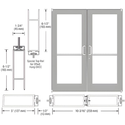 CRL-U.S. Aluminum Clear Anodized Custom Pair Series 550 Wide Stile Offset Pivot Entrance Door for Overhead Concealed Door Closers