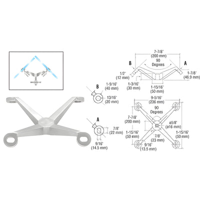 CRL Brushed Stainless Heavy Duty 90 Degree 4-Way Column Mount Spider