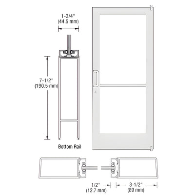 CRL-U.S. Aluminum White KYNAR® Paint 400 Series Medium Stile (RHR) HRSO Single 3'0 x 7'0 Offset Hung with Pivots for Surf Mount Closer Complete Door/Std. MS Lock, 7-1/2" Std. Bottom Rail