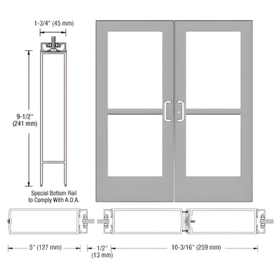 CRL-U.S. Aluminum Clear Anodized Custom Pair Series 550 Wide Stile Center Pivot Entrance Doors With Panics for Overhead Concealed Door Closers