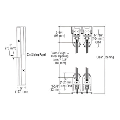 CRL Brushed Stainless XX Format Sliding Door Entrance System - 4" Top and Bottom Tapered Rail