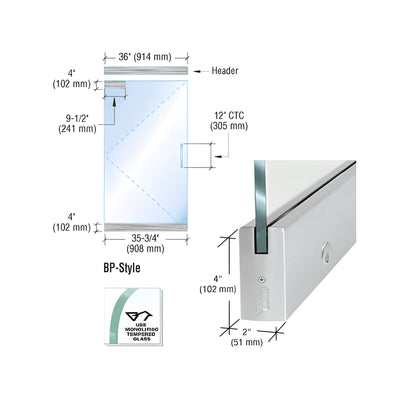 CRL Dry Glazed Frameless Glass 3' BP-Style Brushed Stainless Single Door Complete Entrance Kit - with Lock