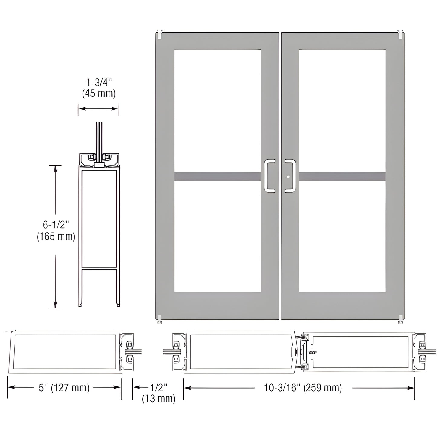 CRL-U.S. Aluminum Offset Pivot Wide-Stile Door Pair Panic Hardware
