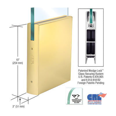 CRL Satin Brass 1/2" Glass 10" Square Door Rail Without Lock - Custom Length
